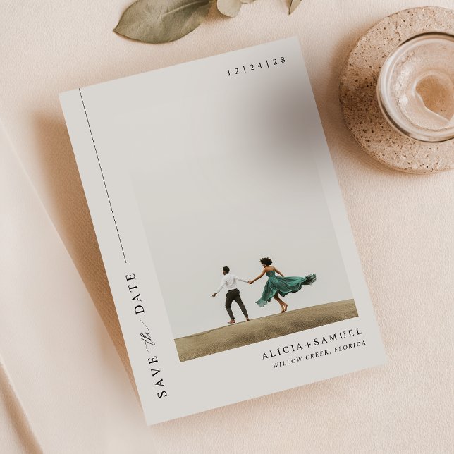 Modernes Minimalistisches zweiseitiges Foto Save The Date (Von Creator hochgeladen)