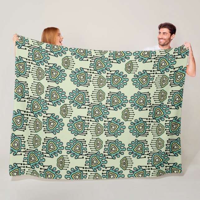 Modernes Mint Retro Tribal Dots iKat Muster Fleecedecke (Beispiel)