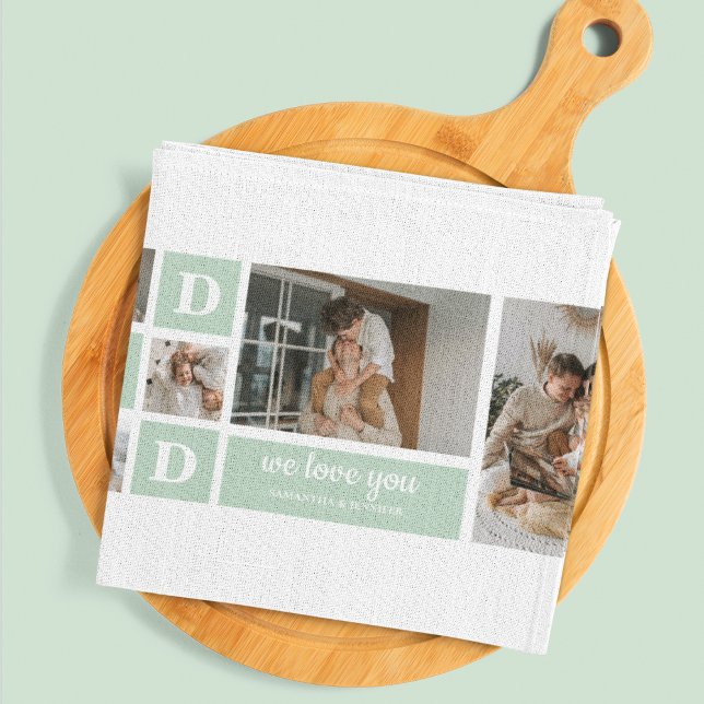 Modernes Minze Collage Foto Vater Bestes Geschenk Geschirrtuch (Von Creator hochgeladen)