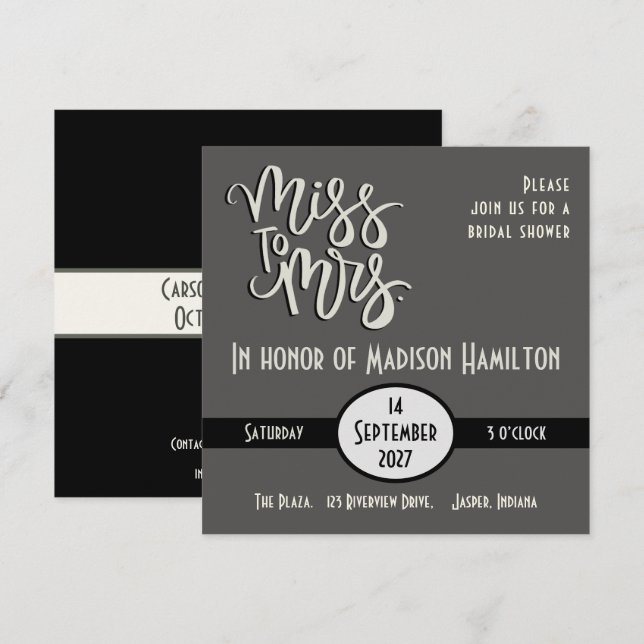 Modernes Miss an Mrs Fun Inspirivity Brautparty Einladung (Vorne/Hinten)