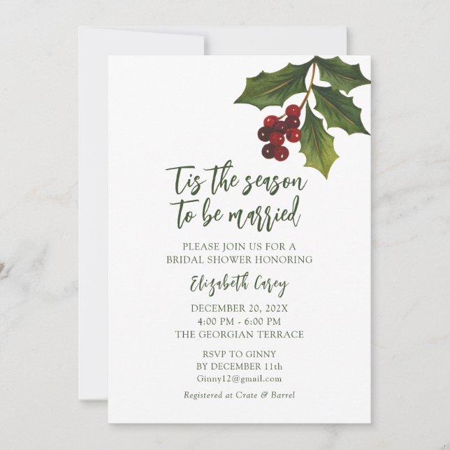 Modernes Mistletoe-Brautparty | Christmas Holly Einladung (Vorderseite)