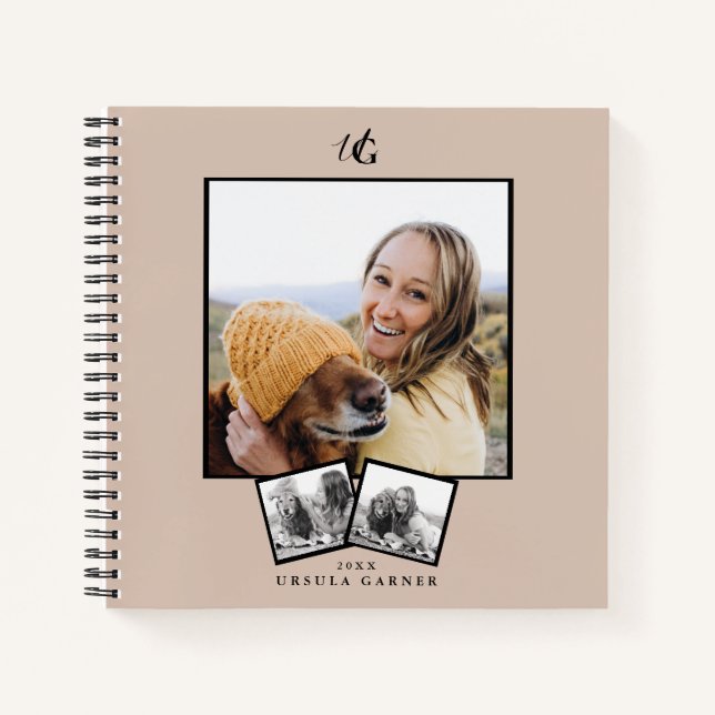 Modernes Mit Monogramm 3-Foto-Notebook Notizbuch (Vorderseite)