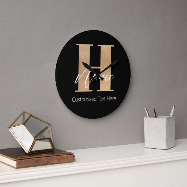 Modernes Mit Monogramm Anfangs-H & Name Personalis Große Wanduhr (Büro)