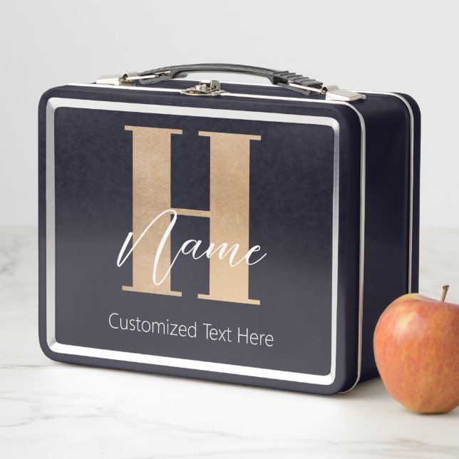 Modernes Mit Monogramm Anfangs-H & Name Personalis Metall Brotdose (Beispiel)
