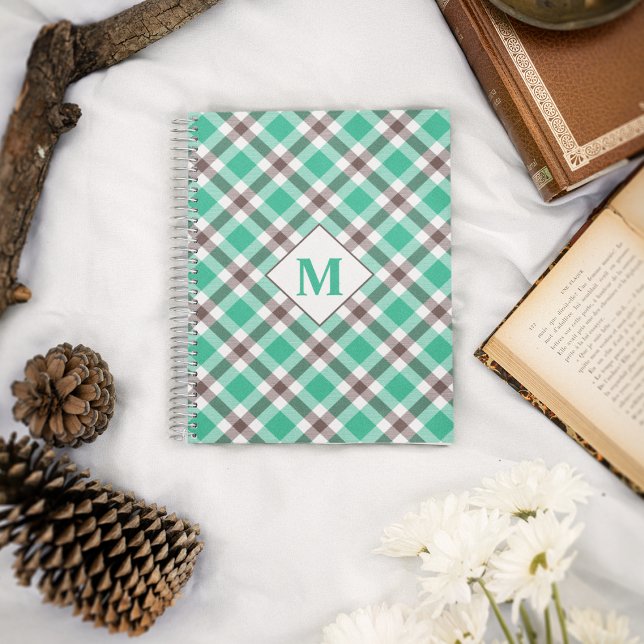 Modernes Mit Monogramm Aquamarines Green Kariert T Notizblock (Von Creator hochgeladen)