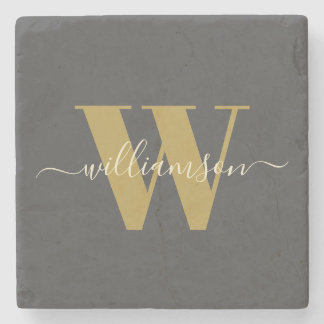 Modernes Mit Monogramm Black Gold  Steinuntersetzer