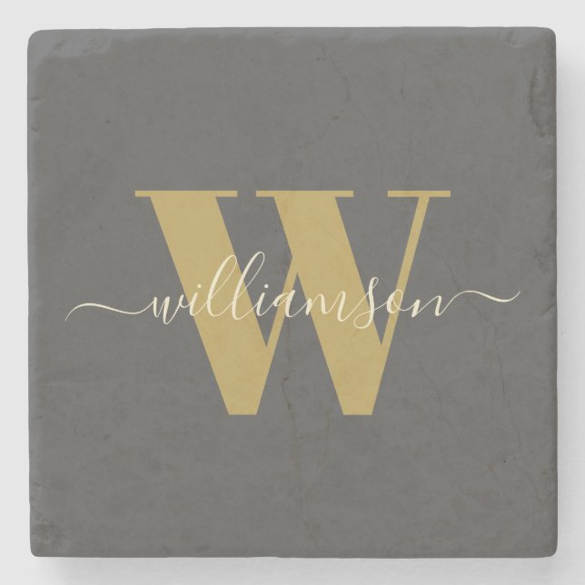 Modernes Mit Monogramm Black Gold  Steinuntersetzer (Vorderseite)