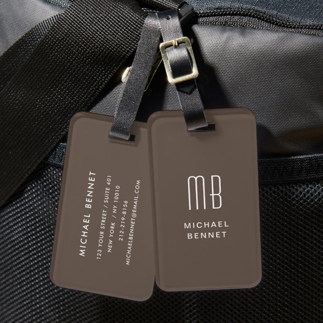 Modernes Mit Monogramm Brown Gepäckanhänger (Modern Monogrammed Brown Luggage Tag)