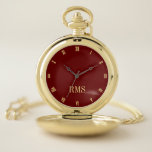 Modernes Mit Monogramm Elegantes Klassisches Rotes Taschenuhr<br><div class="desc">Erstellen Sie Ihre eigenen individuellen, personalisierten, stilvollen modernen, schönen eleganten Imitate Gold Skript Typografie mit Monogramm, klassisch, römischen Zahlen, schicken, Premium-Legierung, Rot-und Gold-Taschenuhr. Geben Sie einfach Ihren Namen / Monogramm / initial, um anzupassen. Macht ein großartiges Geschenk, zum Geburtstag, Abschluss, Väter Tag, Weihnachten, Feiertage, Hochzeit, Heirat Jahrestag, Valentinstag, und mehr,...</div>