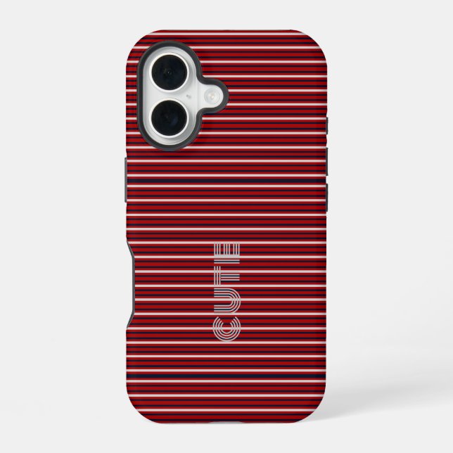 Modernes Mit Monogramm gestreiftes Material iPhone 16 Hülle (Rückseite)