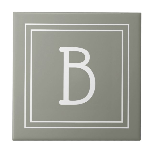 Modernes Mit Monogramm Initialsage Green White Fliese (Vorderseite)