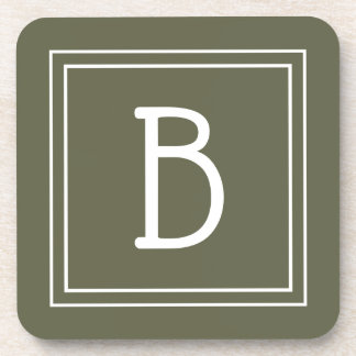 Modernes Mit Monogramm Moss Grün & Weiß Getränkeuntersetzer