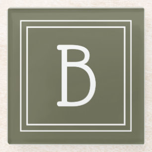 Modernes Mit Monogramm Moss Grün & Weiß Glasuntersetzer