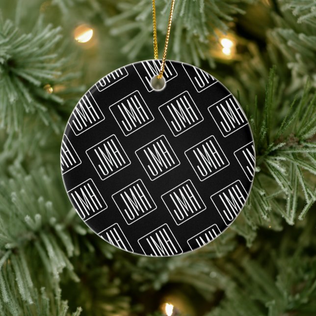 Modernes Mit Monogramm Muster | Schwarz und Weiß Keramik Ornament (Baum)