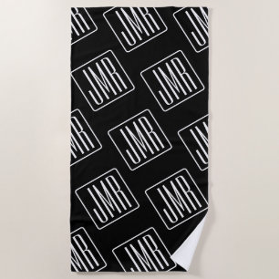 Modernes Mit Monogramm Muster   Schwarz und Weiß Strandtuch