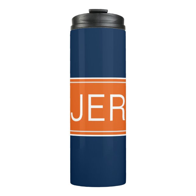 Modernes Mit Monogramm Orange Blue Niedlich Drink Thermosbecher (Vorderseite)