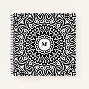 Modernes Mit Monogramm Schwarz-Weiß-Mandala-Muster Notizbuch