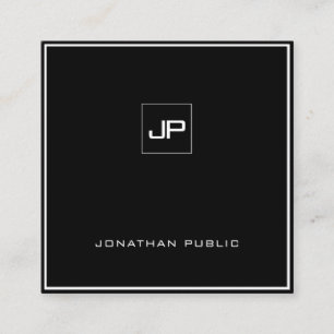 Modernes, Mit Monogramm Schwarz-weißes Elegantes S Quadratische Visitenkarte