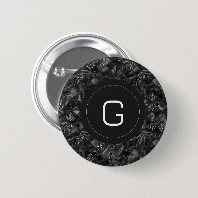 Modernes Mit Monogramm Schwarzes Imitat Glitzer Pa Button (Vorne & Hinten)