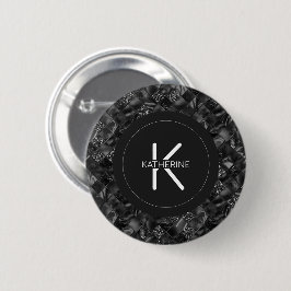 Modernes Mit Monogramm Schwarzes Imitat Glitzer Pa Button