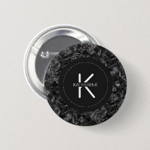 Modernes Mit Monogramm Schwarzes Imitat Glitzer Pa Button