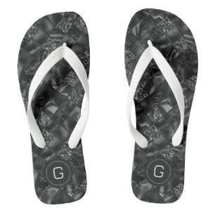 Modernes Mit Monogramm Schwarzes Imitat Glitzer Pa Flip Flops