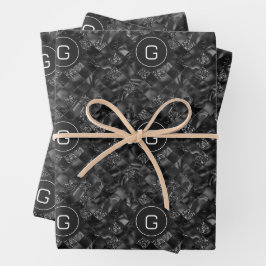 Modernes Mit Monogramm Schwarzes Imitat Glitzer Pa Geschenkpapier Set