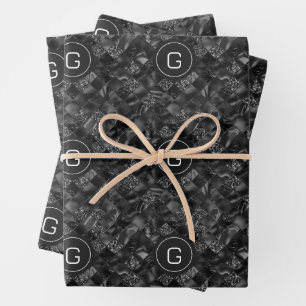 Modernes Mit Monogramm Schwarzes Imitat Glitzer Pa Geschenkpapier Set
