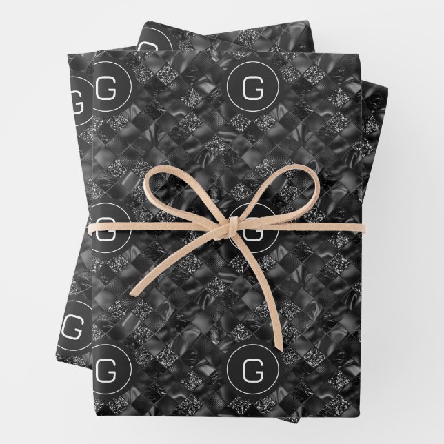 Modernes Mit Monogramm Schwarzes Imitat Glitzer Pa Geschenkpapier Set (Beispiel)