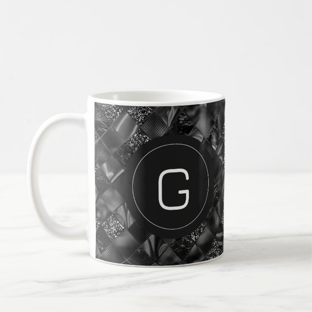 Modernes Mit Monogramm Schwarzes Imitat Glitzer Pa Kaffeetasse (Links)