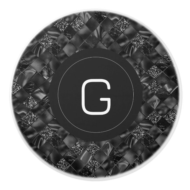 Modernes Mit Monogramm Schwarzes Imitat Glitzer Pa Keramikknauf (Vorderseite)