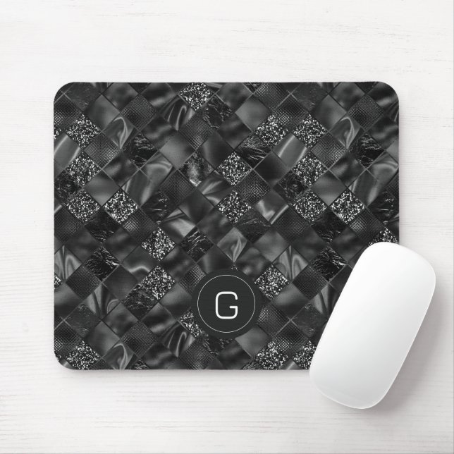 Modernes Mit Monogramm Schwarzes Imitat Glitzer Pa Mousepad (Mit Mouse)