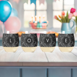 Modernes Mit Monogramm Schwarzes Imitat Glitzer Pa Weinglas Ohne Stiel