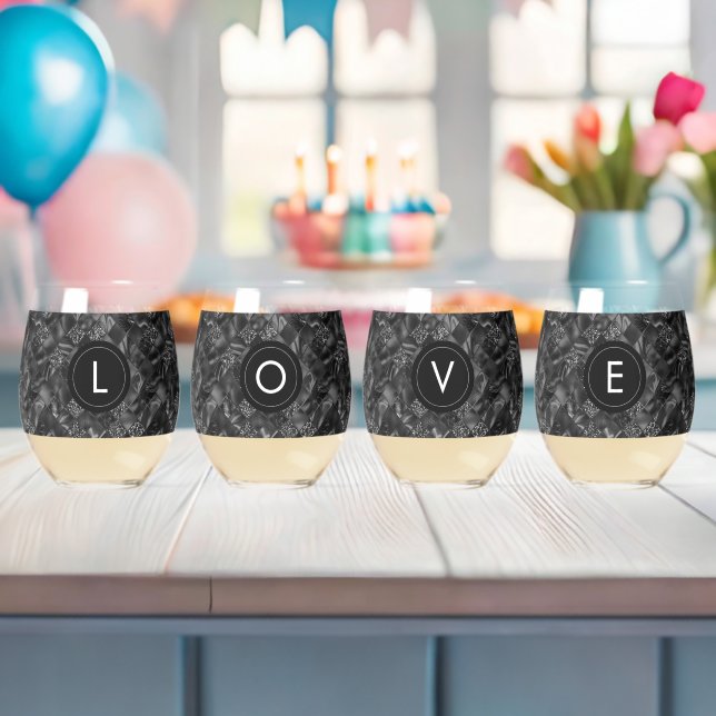 Modernes Mit Monogramm Schwarzes Imitat Glitzer Pa Weinglas Ohne Stiel (Insitu (Baby Party))