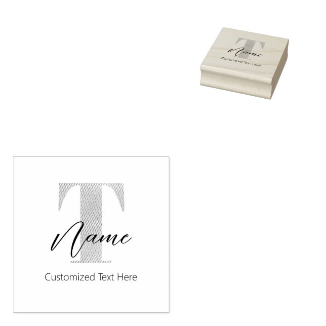 Modernes Mit Monogramm T & Name Personalisiert Gummistempel (Stempel)