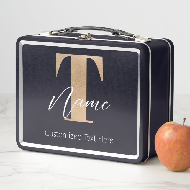Modernes Mit Monogramm T & Name Personalisiert Metall Brotdose (Beispiel)