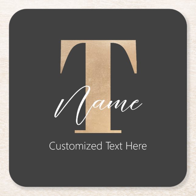Modernes Mit Monogramm T & Name Personalisiert Rechteckiger Pappuntersetzer (Vorderseite)