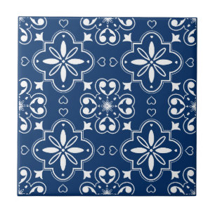 Modernes Mittelmeer Navy Blue White Muster Fliese