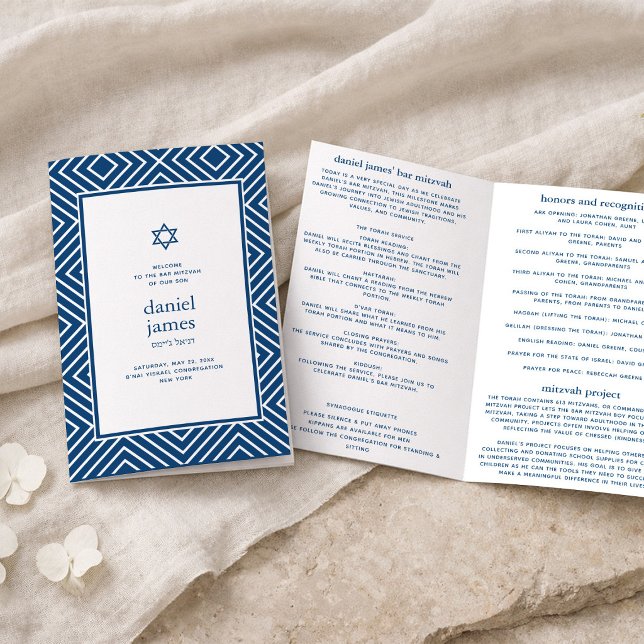 Modernes Mitzvah gefaltetes Papierprogramm, Navybl Flyer (Von Creator hochgeladen)