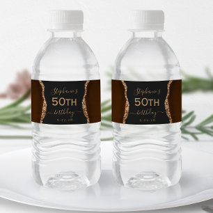 Modernes Mocha-Braun-Gold-Achat-Dunkel 50. Geburts Wasserflaschenetikett