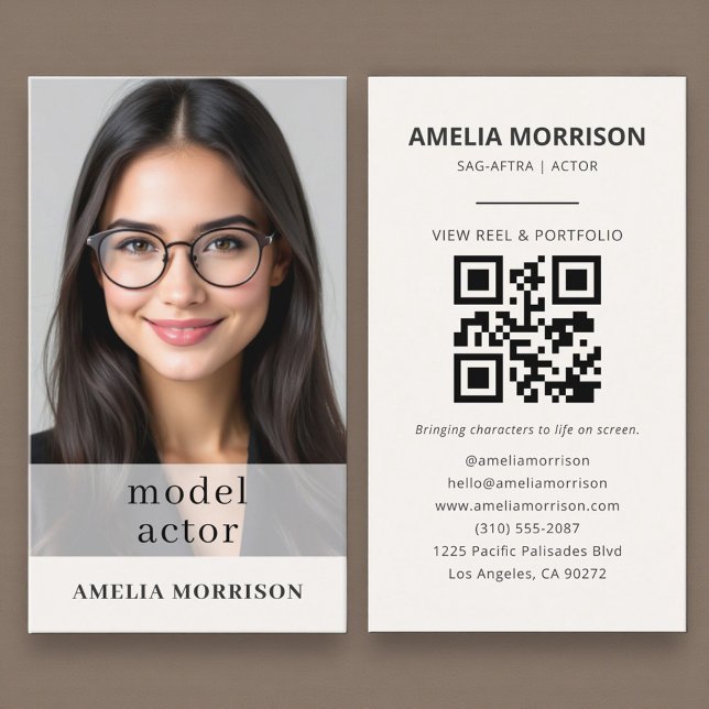 Modernes Model Schauspieler Foto QR Code Visitenkarte (Von Creator hochgeladen)