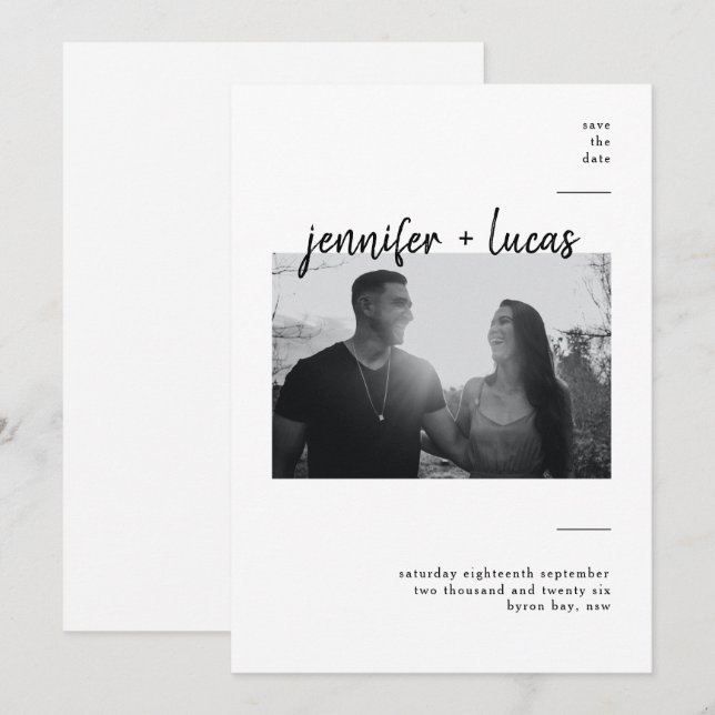 Modernes modernes Foto Save the Date Einladung (Vorne/Hinten)