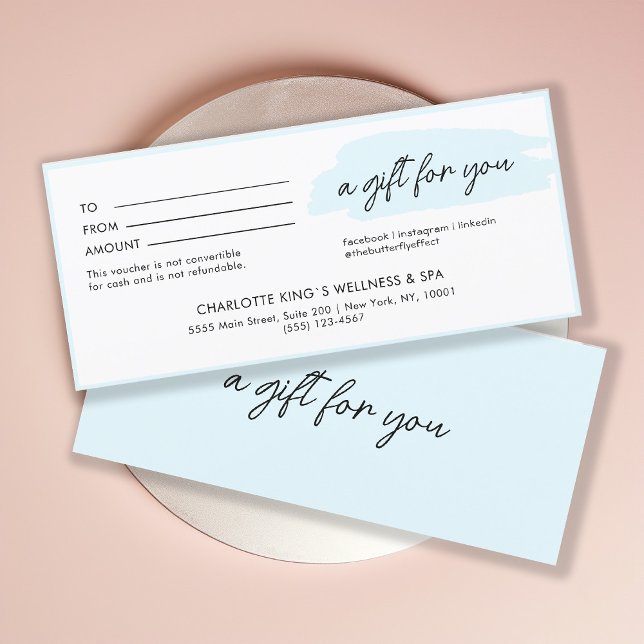 Modernes, modernes, handgeschriebenes, hellblaues  (Trendy, modern, handwriting, light-blue business gift certificate.)