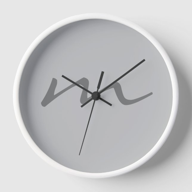 Modernes, modernes Monogramm beruflich grau Uhr (Vorderseite)