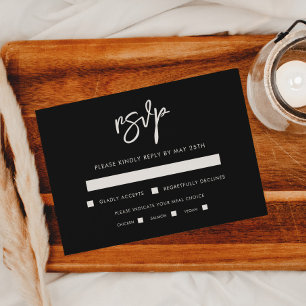 Modernes, modernes, schwarzes Hochzeitessen RSVP Karte
