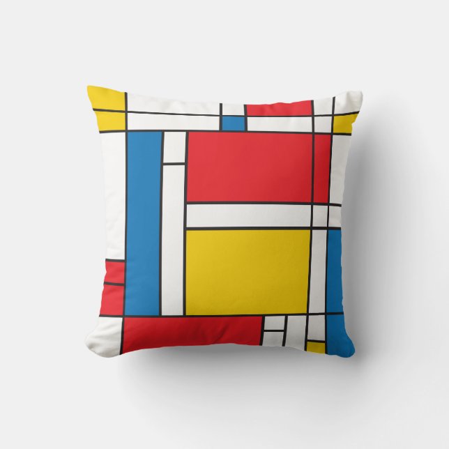 Modernes Mondrian inspiriertes quadratisches Kissen (Vorderseite)