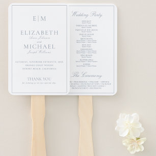 Modernes Mongram Dusty Blue Script Wedding Program Fächer