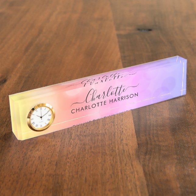 Modernes Mongram farbenfrohe Sparkassenbüro Namensplakette (Seite)