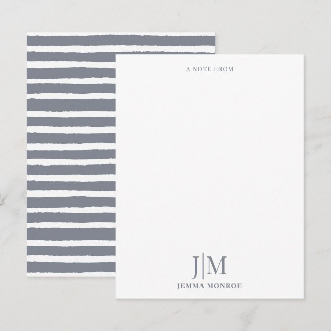 Modernes Mongram Karkohle Gray Strip Muster Mitteilungskarte (Vorne/Hinten)