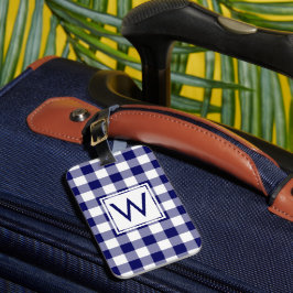 Modernes Mongram Navy und White Gingham Pattern Gepäckanhänger